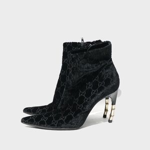 tom ford gucci monogram velvet ankle bamboo heel boots (2004)